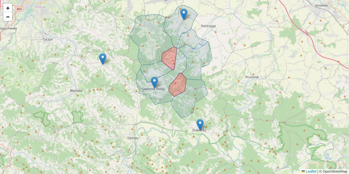 Szczegółowa mapa kodu pocztowego 37-230 z granicami, sąsiednimi kodami pocztowymi i urzędami pocztowymi
