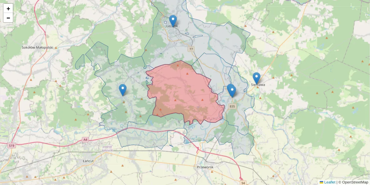 Szczegółowa mapa kodu pocztowego 37-306 z granicami, sąsiednimi kodami pocztowymi i urzędami pocztowymi
