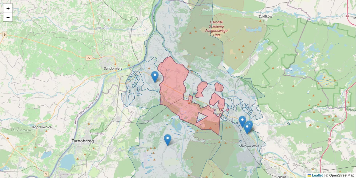 Szczegółowa mapa kodu pocztowego 37-415 z granicami, sąsiednimi kodami pocztowymi i urzędami pocztowymi