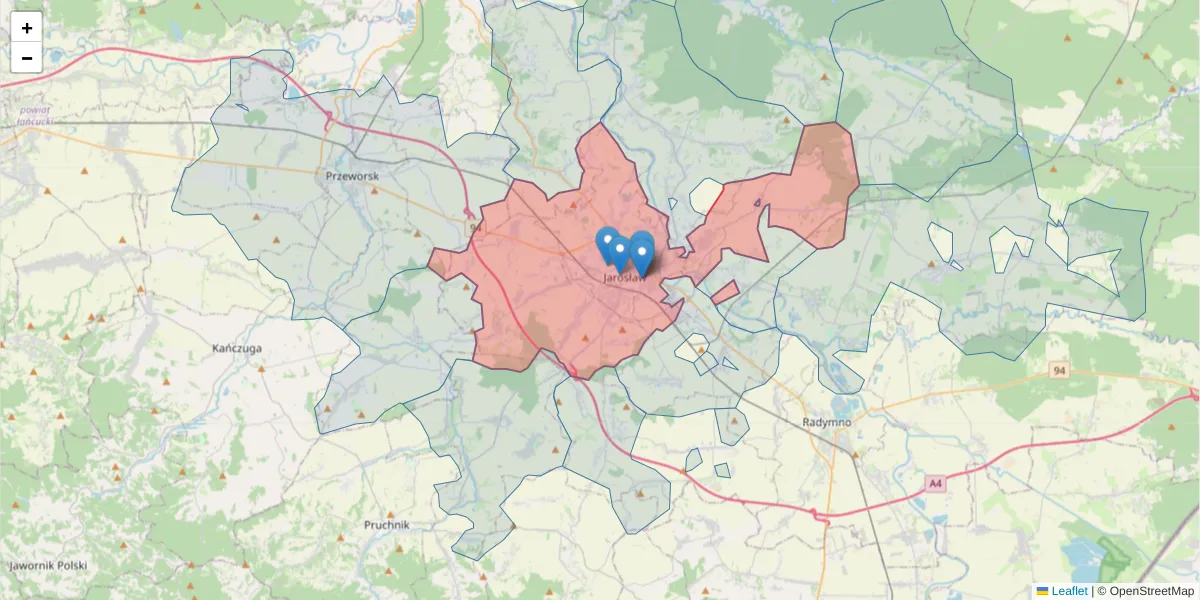 Szczegółowa mapa kodu pocztowego 37-500 z granicami, sąsiednimi kodami pocztowymi i urzędami pocztowymi