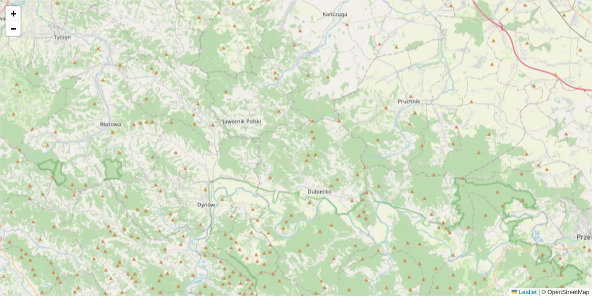 Szczegółowa mapa kodu pocztowego 37-524 z granicami, sąsiednimi kodami pocztowymi i urzędami pocztowymi