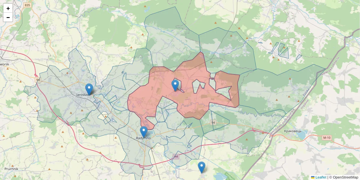 Szczegółowa mapa kodu pocztowego 37-543 z granicami, sąsiednimi kodami pocztowymi i urzędami pocztowymi