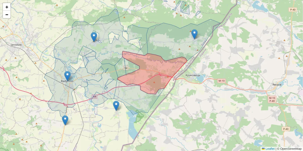 Szczegółowa mapa kodu pocztowego 37-552 z granicami, sąsiednimi kodami pocztowymi i urzędami pocztowymi