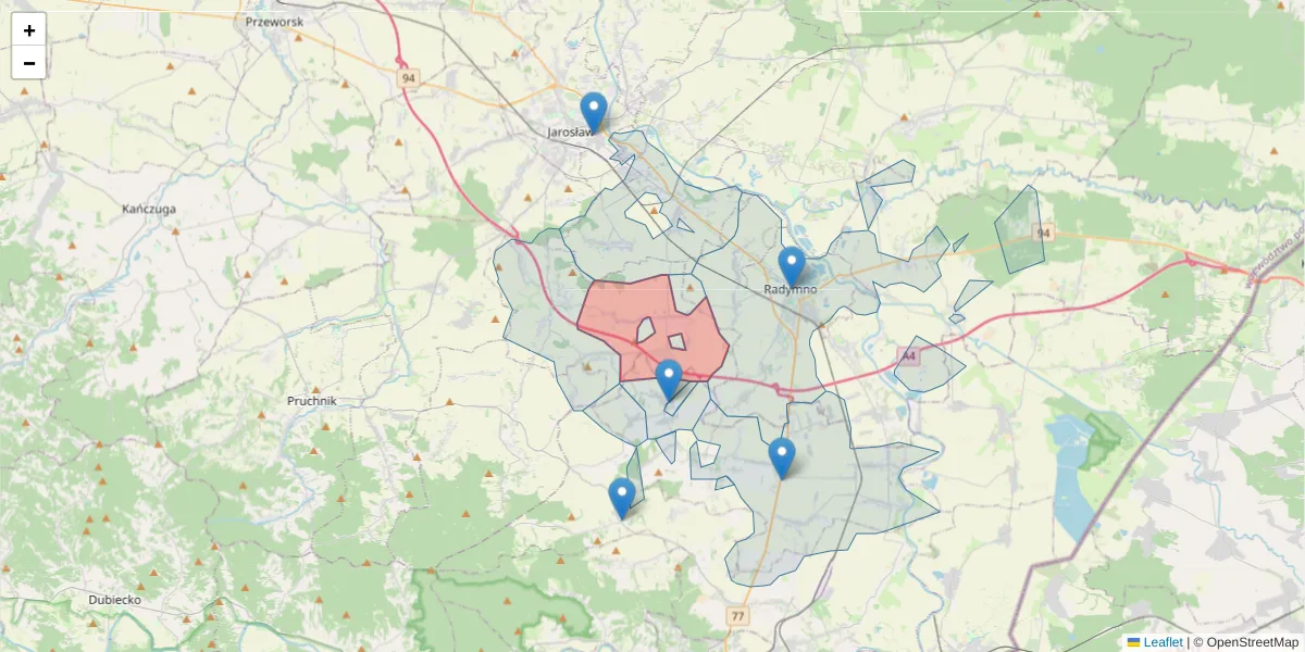 Szczegółowa mapa kodu pocztowego 37-554 z granicami, sąsiednimi kodami pocztowymi i urzędami pocztowymi