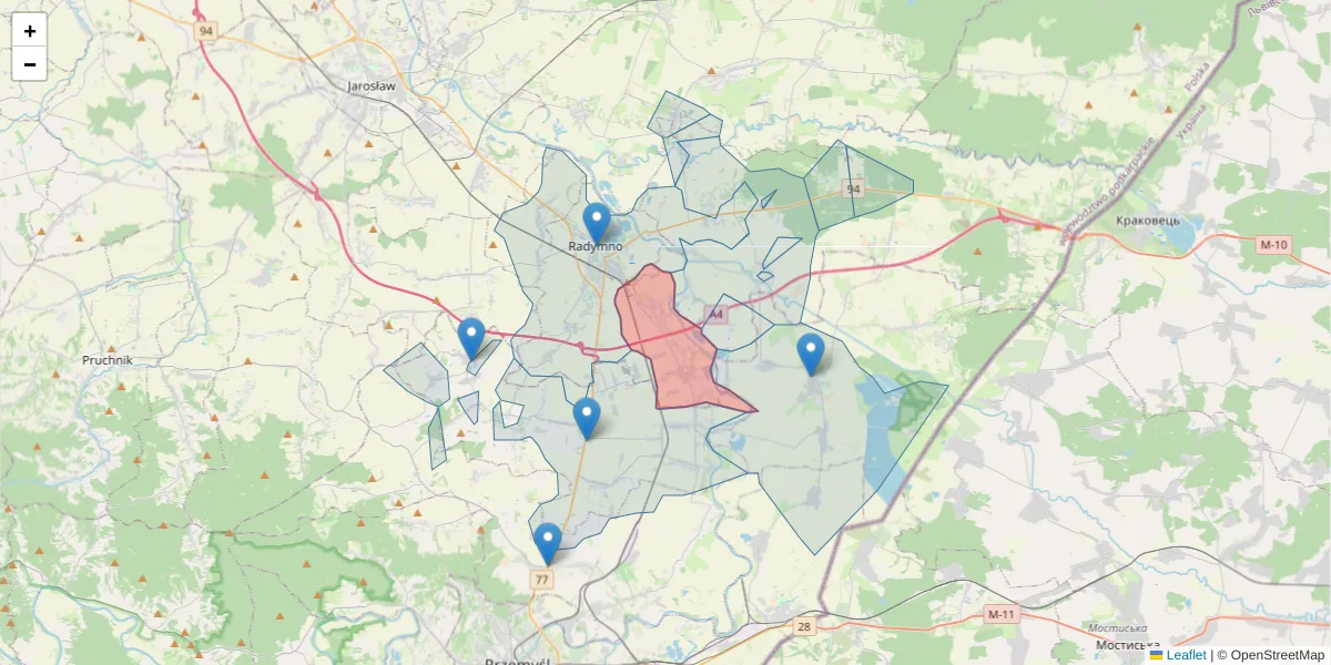 Szczegółowa mapa kodu pocztowego 37-555 z granicami, sąsiednimi kodami pocztowymi i urzędami pocztowymi
