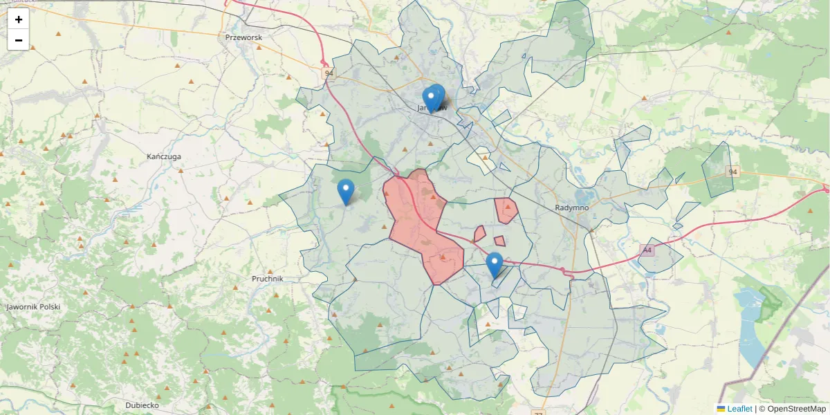 Szczegółowa mapa kodu pocztowego 37-561 z granicami, sąsiednimi kodami pocztowymi i urzędami pocztowymi
