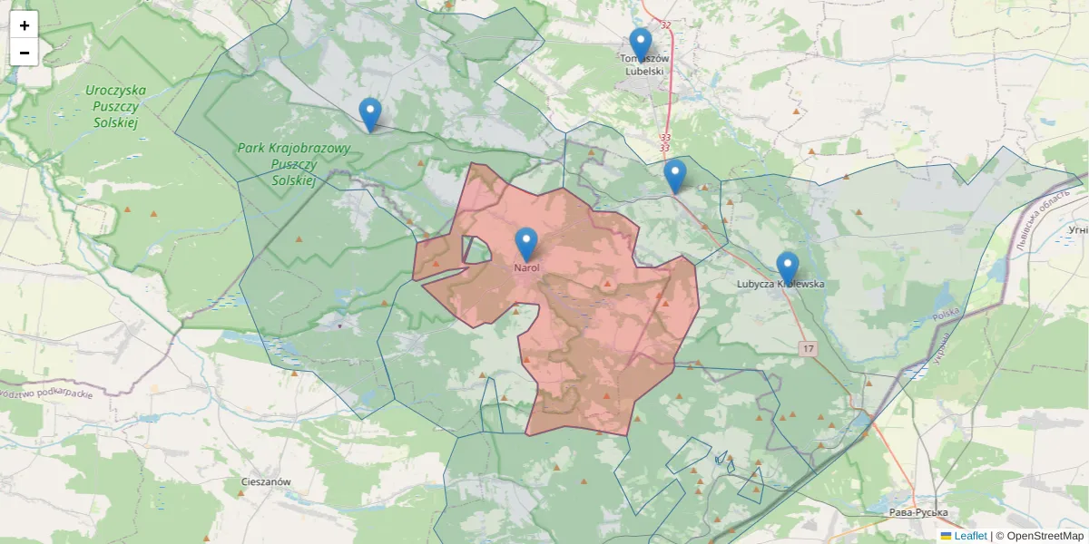 Szczegółowa mapa kodu pocztowego 37-610 z granicami, sąsiednimi kodami pocztowymi i urzędami pocztowymi