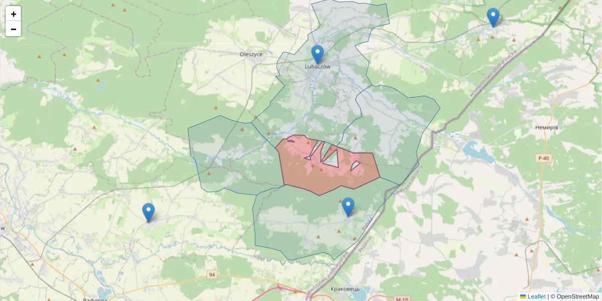 Szczegółowa mapa kodu pocztowego 37-626 z granicami, sąsiednimi kodami pocztowymi i urzędami pocztowymi