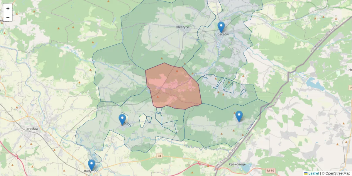 Szczegółowa mapa kodu pocztowego 37-631 z granicami, sąsiednimi kodami pocztowymi i urzędami pocztowymi