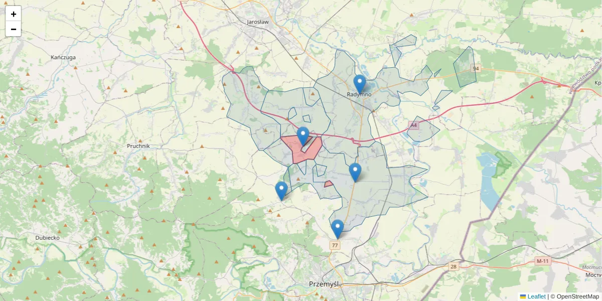 Szczegółowa mapa kodu pocztowego 37-717 z granicami, sąsiednimi kodami pocztowymi i urzędami pocztowymi