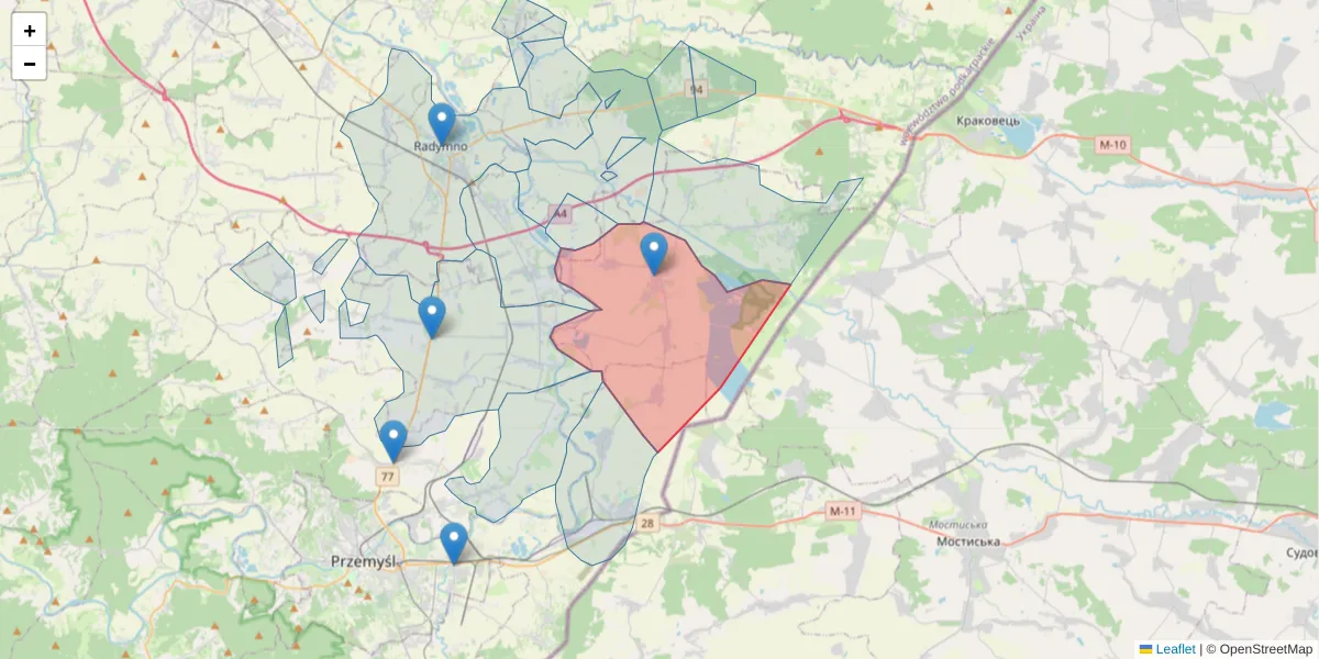 Szczegółowa mapa kodu pocztowego 37-723 z granicami, sąsiednimi kodami pocztowymi i urzędami pocztowymi