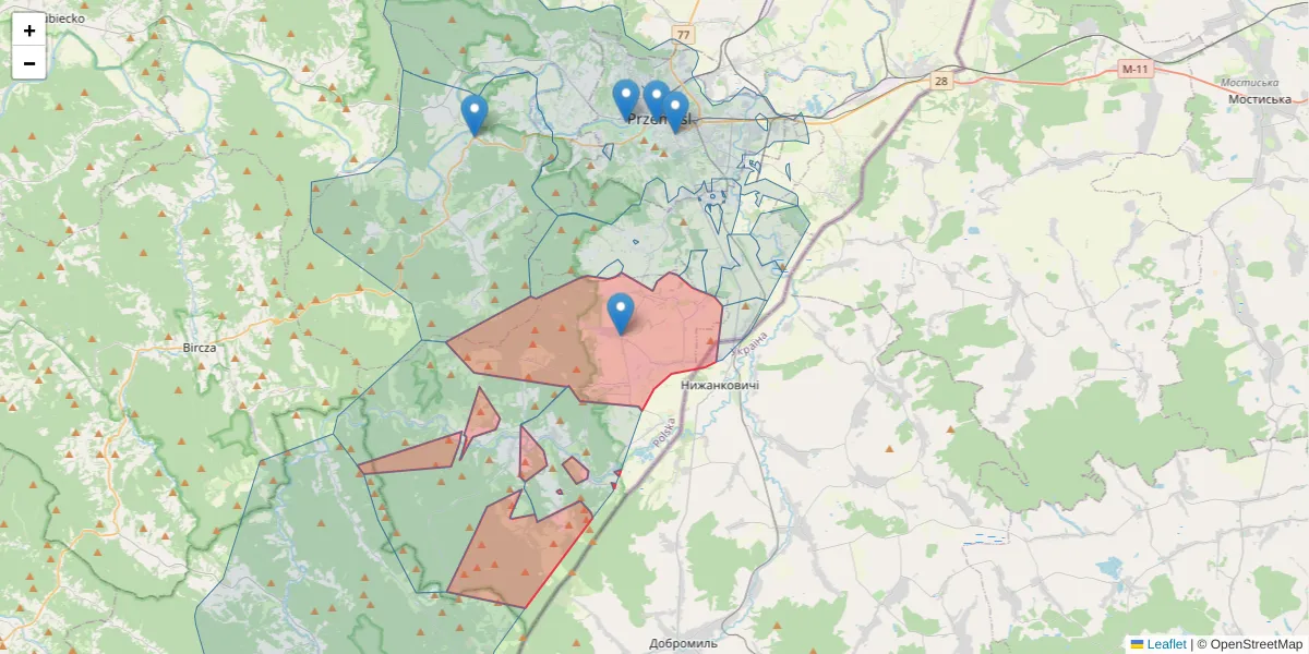 Szczegółowa mapa kodu pocztowego 37-734 z granicami, sąsiednimi kodami pocztowymi i urzędami pocztowymi