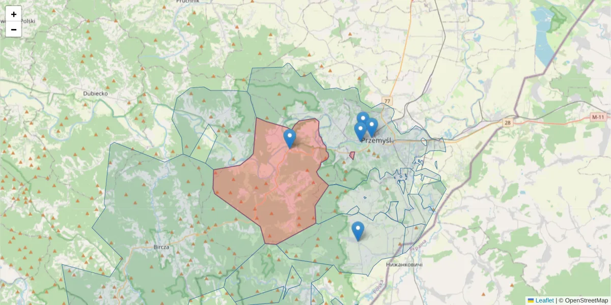 Szczegółowa mapa kodu pocztowego 37-741 z granicami, sąsiednimi kodami pocztowymi i urzędami pocztowymi