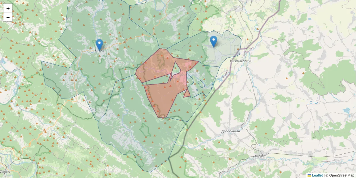 Szczegółowa mapa kodu pocztowego 37-742 z granicami, sąsiednimi kodami pocztowymi i urzędami pocztowymi
