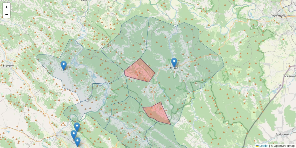 Szczegółowa mapa kodu pocztowego 37-744 z granicami, sąsiednimi kodami pocztowymi i urzędami pocztowymi
