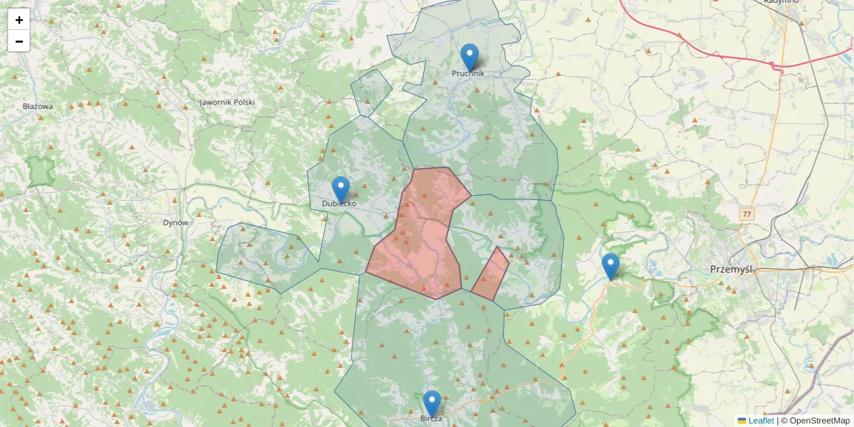 Szczegółowa mapa kodu pocztowego 37-754 z granicami, sąsiednimi kodami pocztowymi i urzędami pocztowymi