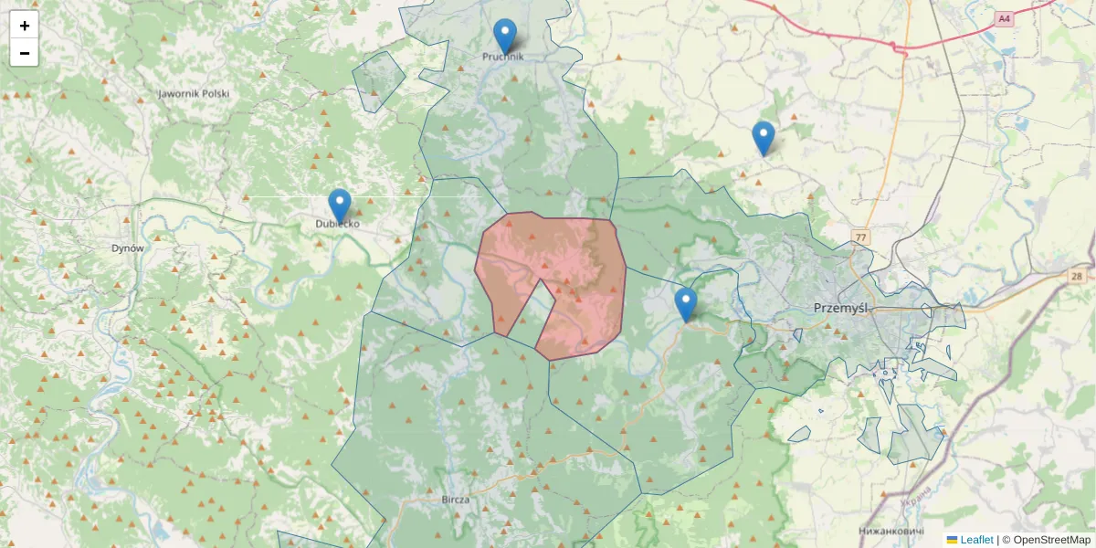 Szczegółowa mapa kodu pocztowego 37-755 z granicami, sąsiednimi kodami pocztowymi i urzędami pocztowymi