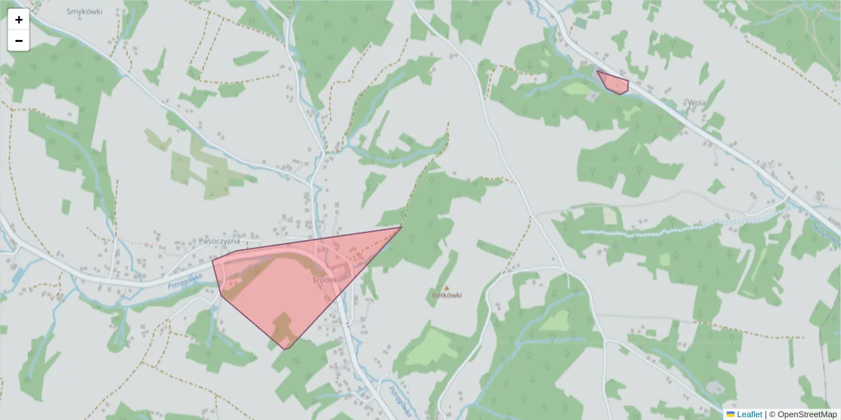 Szczegółowa mapa kodu pocztowego 38-121 z granicami, sąsiednimi kodami pocztowymi i urzędami pocztowymi