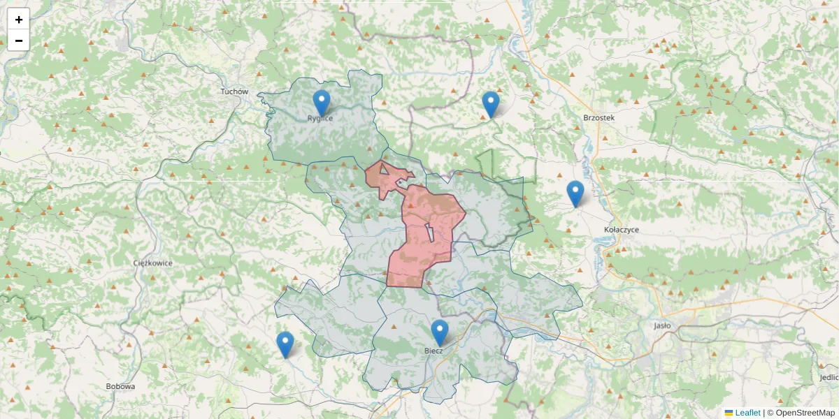 Szczegółowa mapa kodu pocztowego 38-246 z granicami, sąsiednimi kodami pocztowymi i urzędami pocztowymi