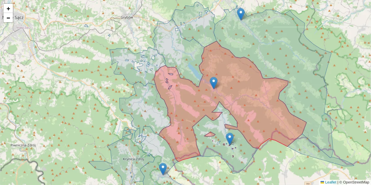 Szczegółowa mapa kodu pocztowego 38-315 z granicami, sąsiednimi kodami pocztowymi i urzędami pocztowymi