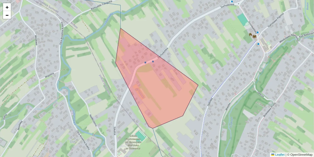 Szczegółowa mapa kodu pocztowego 38-401 z granicami, sąsiednimi kodami pocztowymi i urzędami pocztowymi