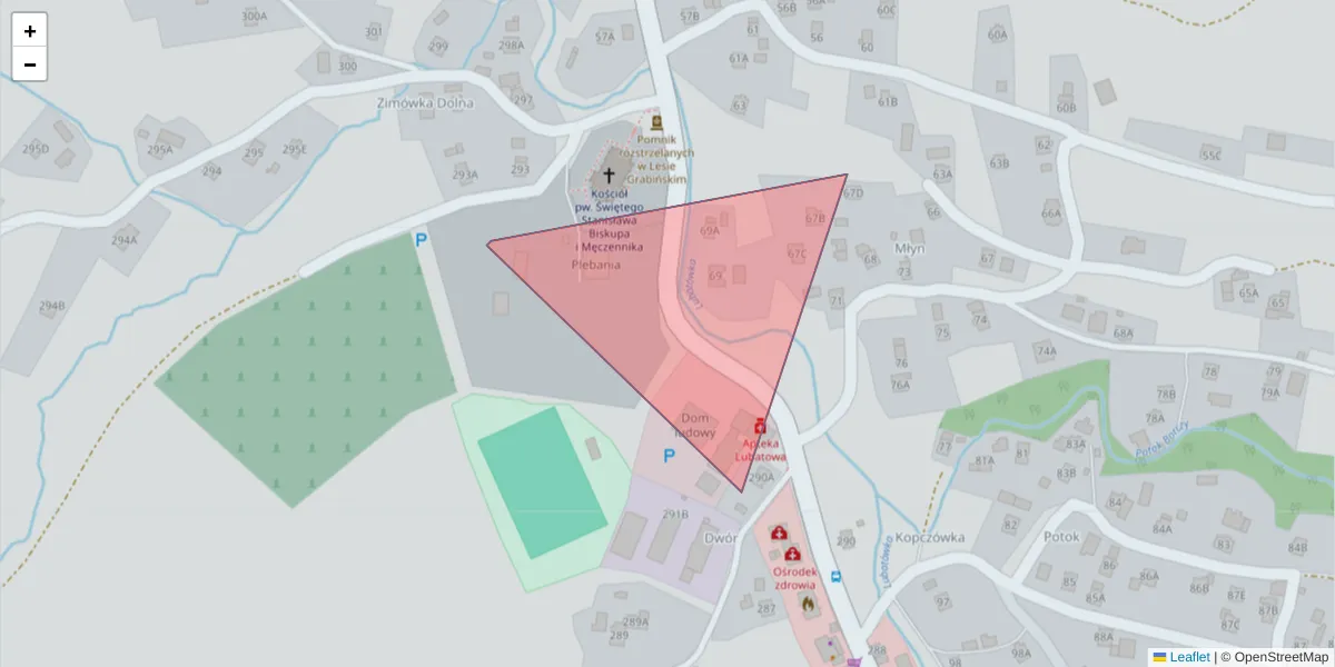 Szczegółowa mapa kodu pocztowego 38-441 z granicami, sąsiednimi kodami pocztowymi i urzędami pocztowymi