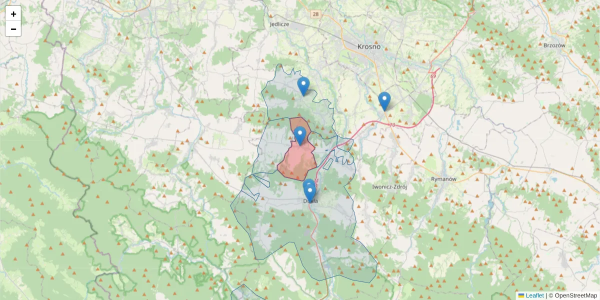 Szczegółowa mapa kodu pocztowego 38-456 z granicami, sąsiednimi kodami pocztowymi i urzędami pocztowymi