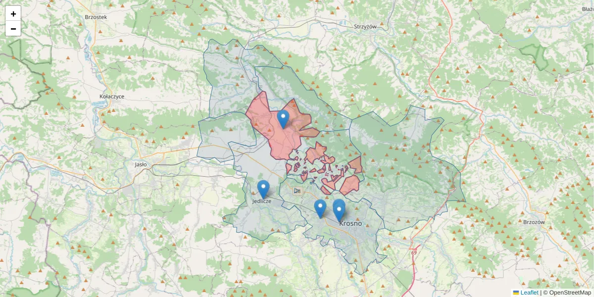 Szczegółowa mapa kodu pocztowego 38-471 z granicami, sąsiednimi kodami pocztowymi i urzędami pocztowymi