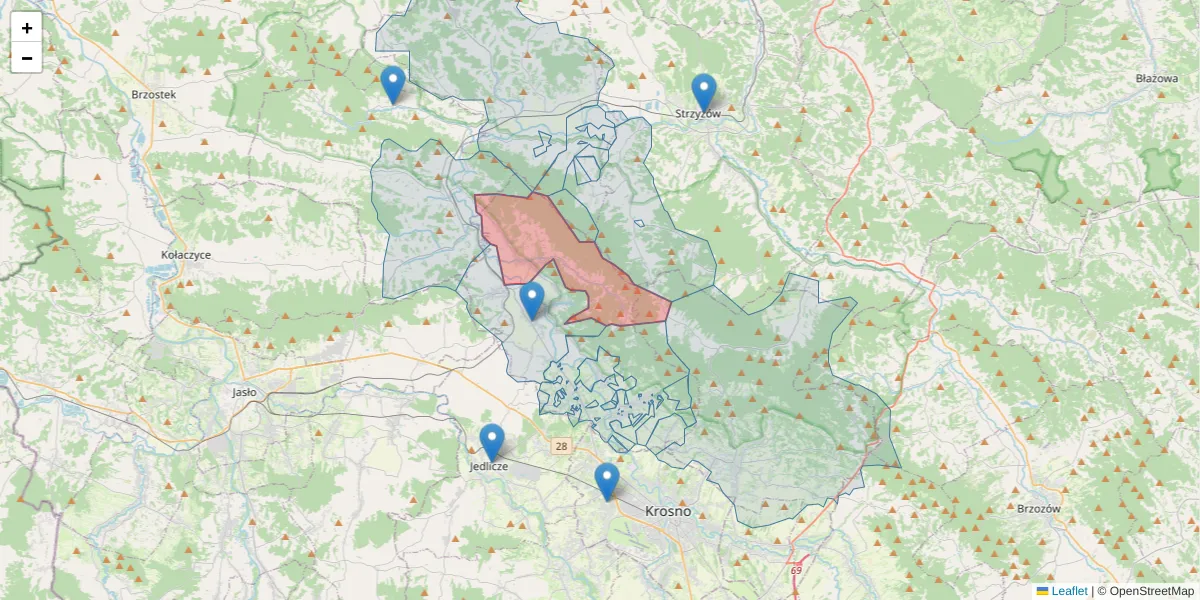 Szczegółowa mapa kodu pocztowego 38-473 z granicami, sąsiednimi kodami pocztowymi i urzędami pocztowymi