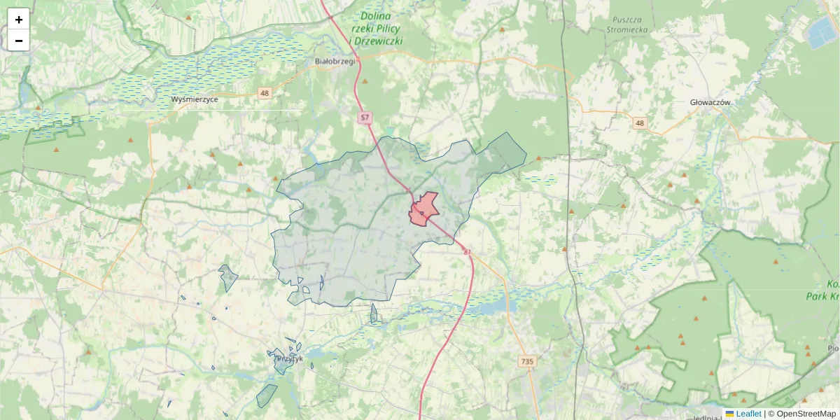 Szczegółowa mapa kodu pocztowego 38-543 z granicami, sąsiednimi kodami pocztowymi i urzędami pocztowymi