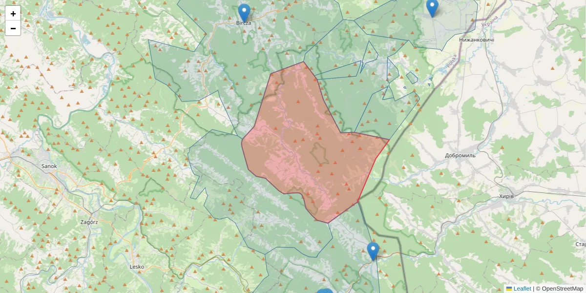 Szczegółowa mapa kodu pocztowego 38-712 z granicami, sąsiednimi kodami pocztowymi i urzędami pocztowymi