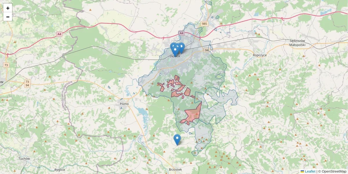 Szczegółowa mapa kodu pocztowego 39-208 z granicami, sąsiednimi kodami pocztowymi i urzędami pocztowymi