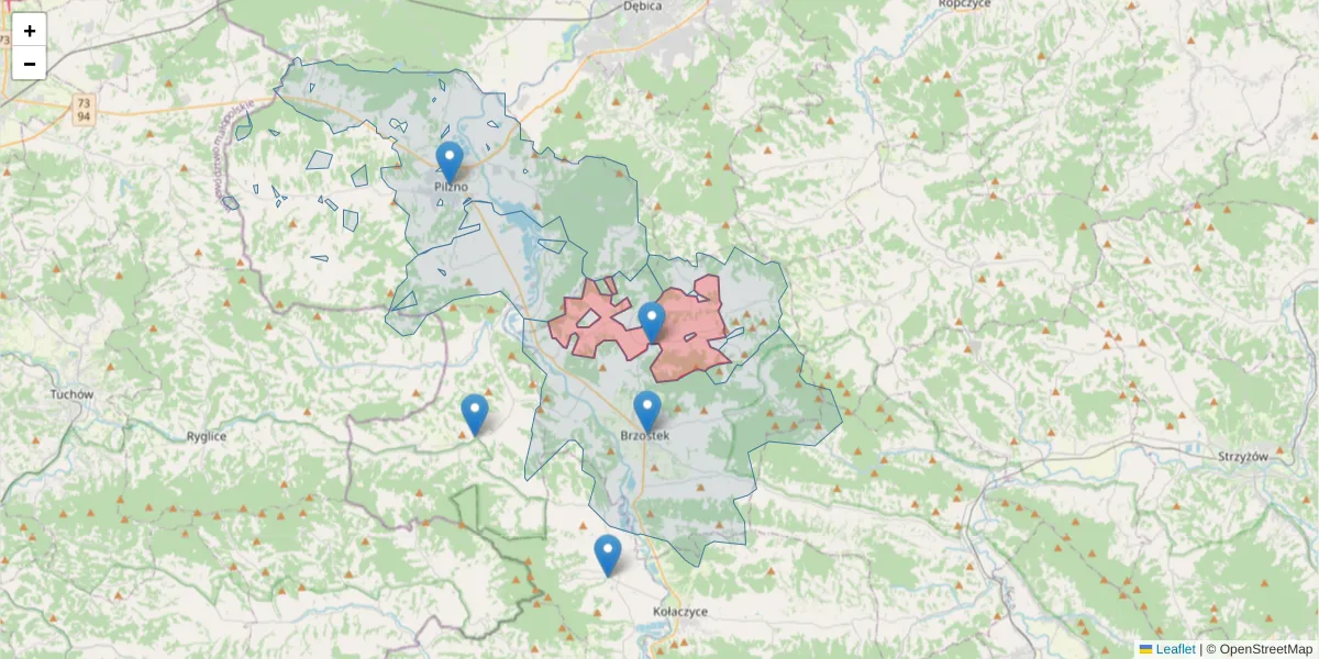 Szczegółowa mapa kodu pocztowego 39-231 z granicami, sąsiednimi kodami pocztowymi i urzędami pocztowymi