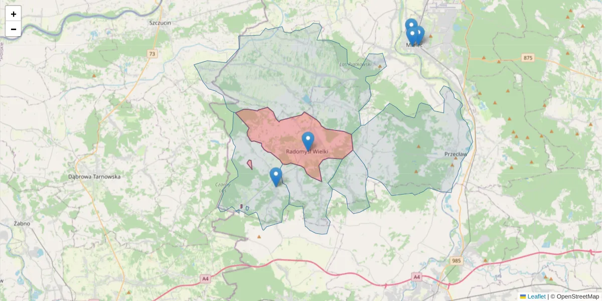 Szczegółowa mapa kodu pocztowego 39-310 z granicami, sąsiednimi kodami pocztowymi i urzędami pocztowymi