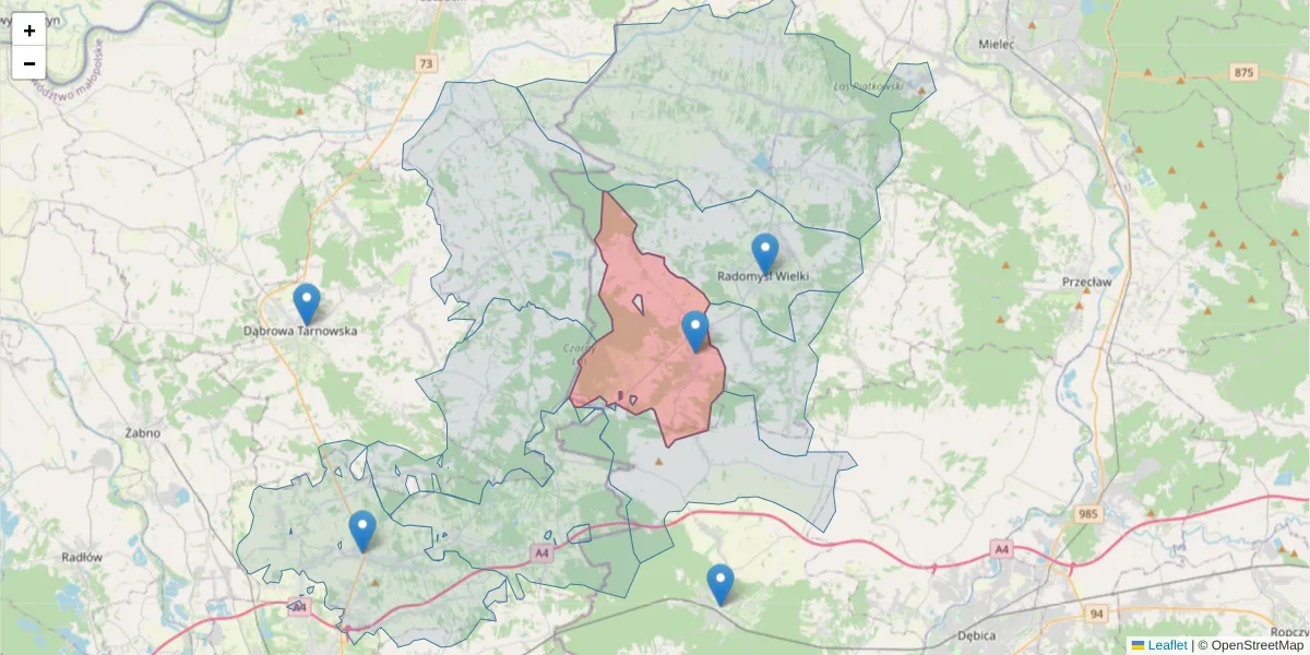 Szczegółowa mapa kodu pocztowego 39-312 z granicami, sąsiednimi kodami pocztowymi i urzędami pocztowymi