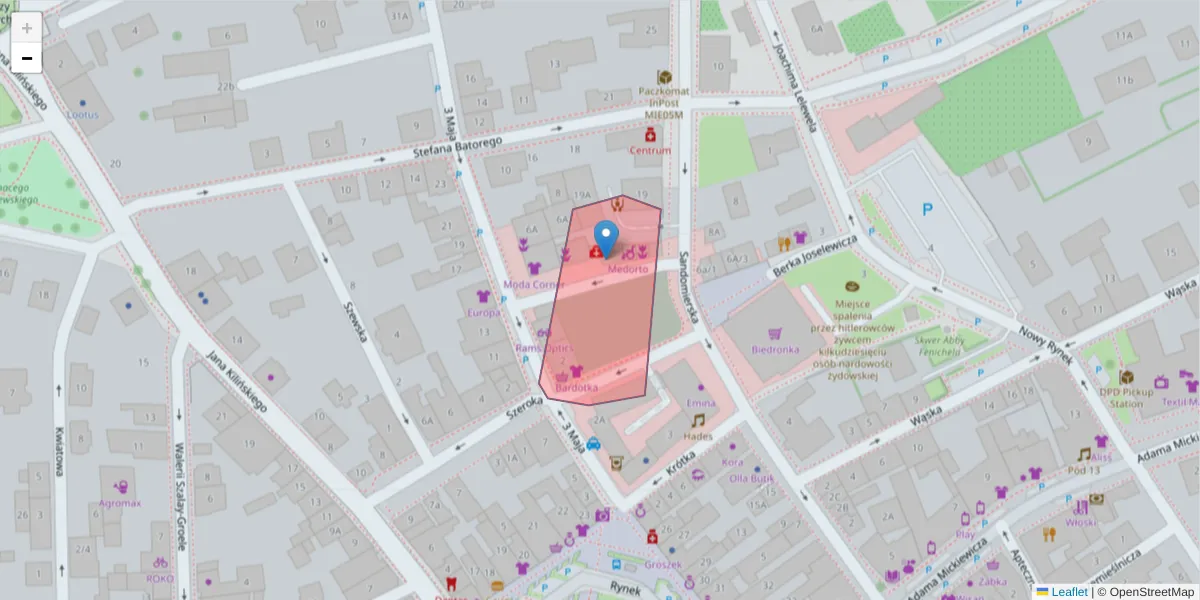 Szczegółowa mapa kodu pocztowego 39-313 z granicami, sąsiednimi kodami pocztowymi i urzędami pocztowymi