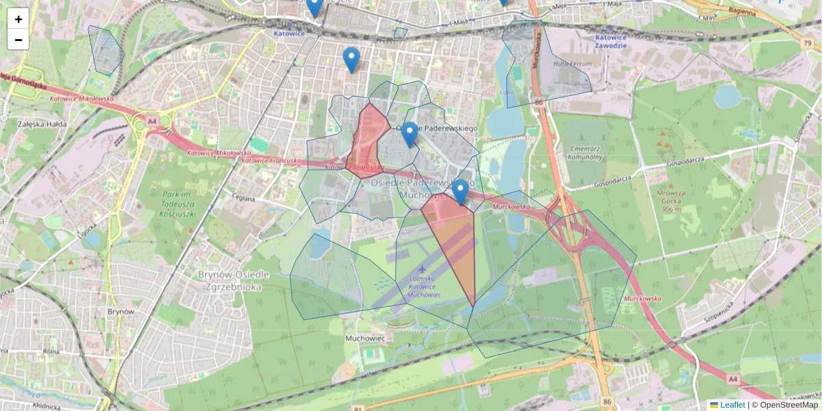Szczegółowa mapa kodu pocztowego 40-028 z granicami, sąsiednimi kodami pocztowymi i urzędami pocztowymi