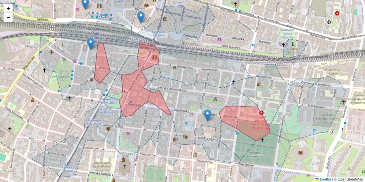 Szczegółowa mapa kodu pocztowego 40-035 z granicami, sąsiednimi kodami pocztowymi i urzędami pocztowymi