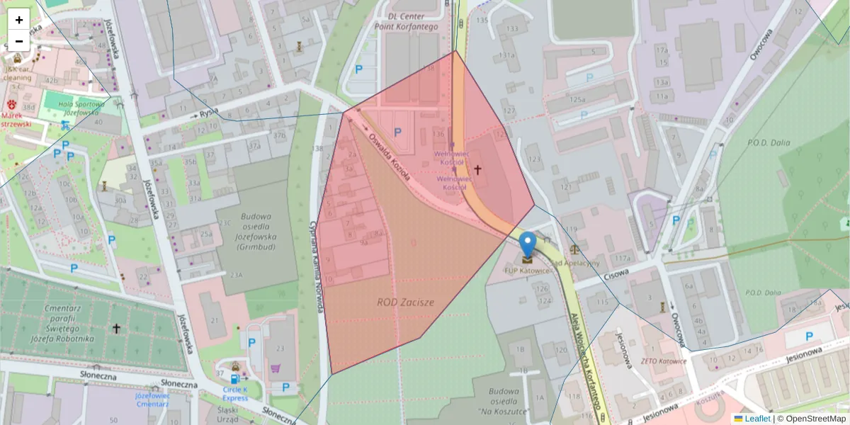 Szczegółowa mapa kodu pocztowego 40-140 z granicami, sąsiednimi kodami pocztowymi i urzędami pocztowymi