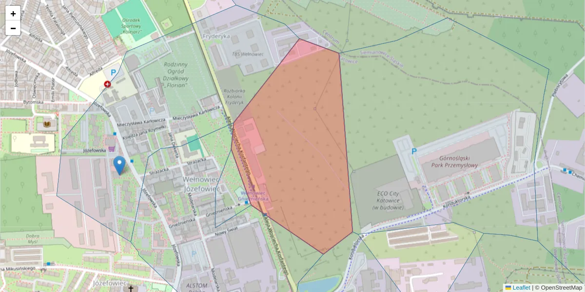 Szczegółowa mapa kodu pocztowego 40-154 z granicami, sąsiednimi kodami pocztowymi i urzędami pocztowymi