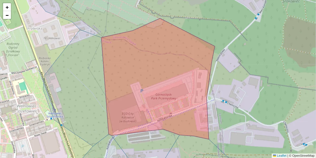 Szczegółowa mapa kodu pocztowego 40-155 z granicami, sąsiednimi kodami pocztowymi i urzędami pocztowymi