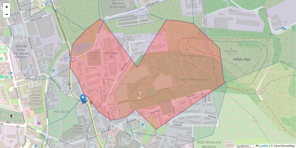 Szczegółowa mapa kodu pocztowego 40-158 z granicami, sąsiednimi kodami pocztowymi i urzędami pocztowymi