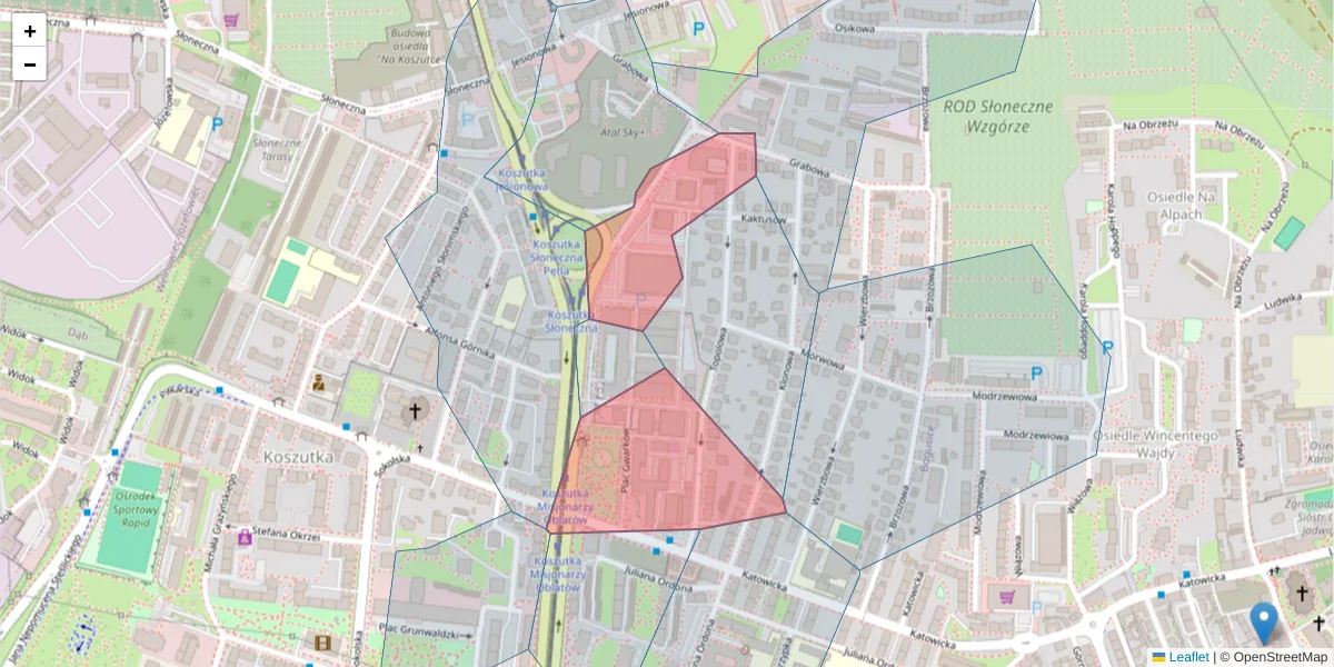 Szczegółowa mapa kodu pocztowego 40-161 z granicami, sąsiednimi kodami pocztowymi i urzędami pocztowymi