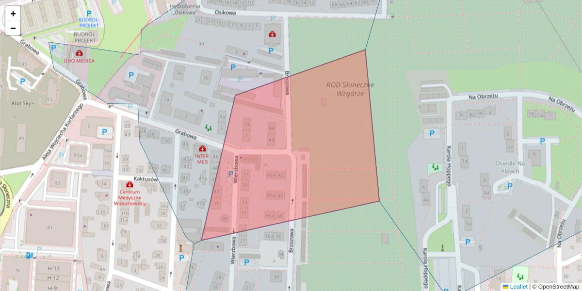 Szczegółowa mapa kodu pocztowego 40-169 z granicami, sąsiednimi kodami pocztowymi i urzędami pocztowymi