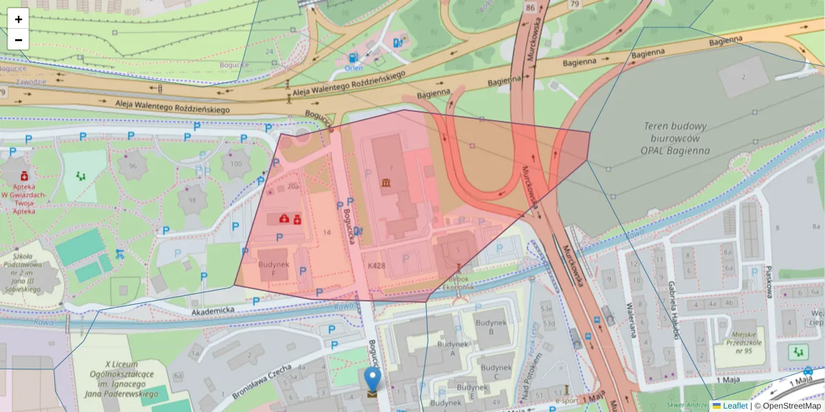 Szczegółowa mapa kodu pocztowego 40-226 z granicami, sąsiednimi kodami pocztowymi i urzędami pocztowymi
