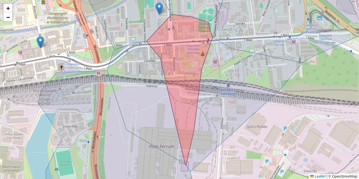 Szczegółowa mapa kodu pocztowego 40-239 z granicami, sąsiednimi kodami pocztowymi i urzędami pocztowymi