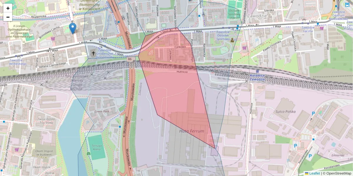 Szczegółowa mapa kodu pocztowego 40-242 z granicami, sąsiednimi kodami pocztowymi i urzędami pocztowymi