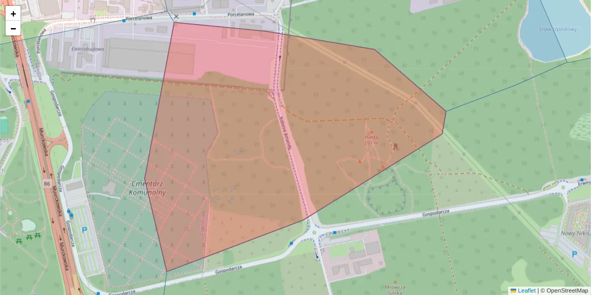 Szczegółowa mapa kodu pocztowego 40-256 z granicami, sąsiednimi kodami pocztowymi i urzędami pocztowymi