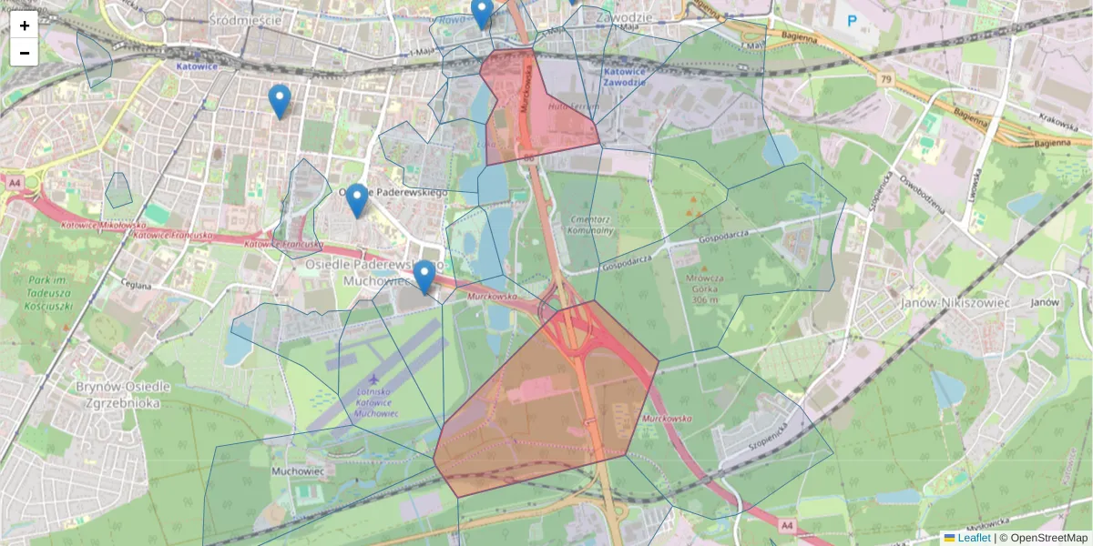 Szczegółowa mapa kodu pocztowego 40-265 z granicami, sąsiednimi kodami pocztowymi i urzędami pocztowymi