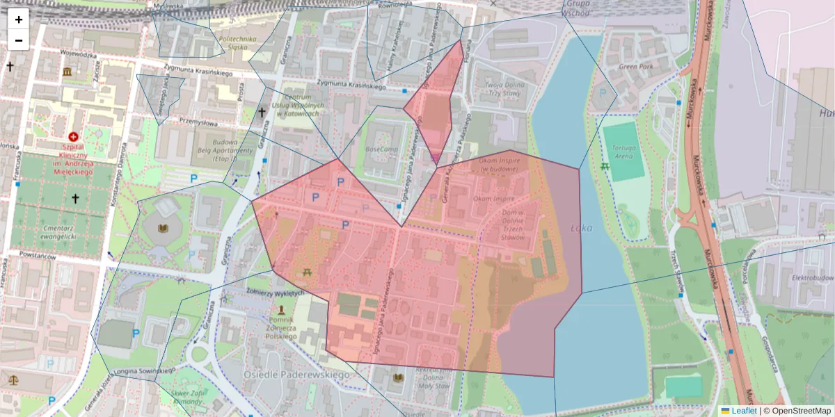 Szczegółowa mapa kodu pocztowego 40-282 z granicami, sąsiednimi kodami pocztowymi i urzędami pocztowymi